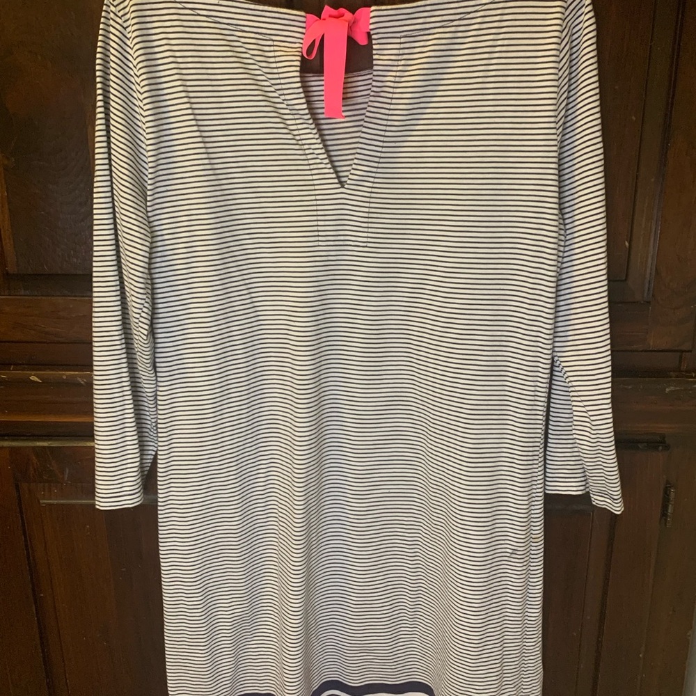 Large Lilly Pulitzer Womens Dress Blue Stripe Cotten Resort vacation Easter - Picture 3 of 6